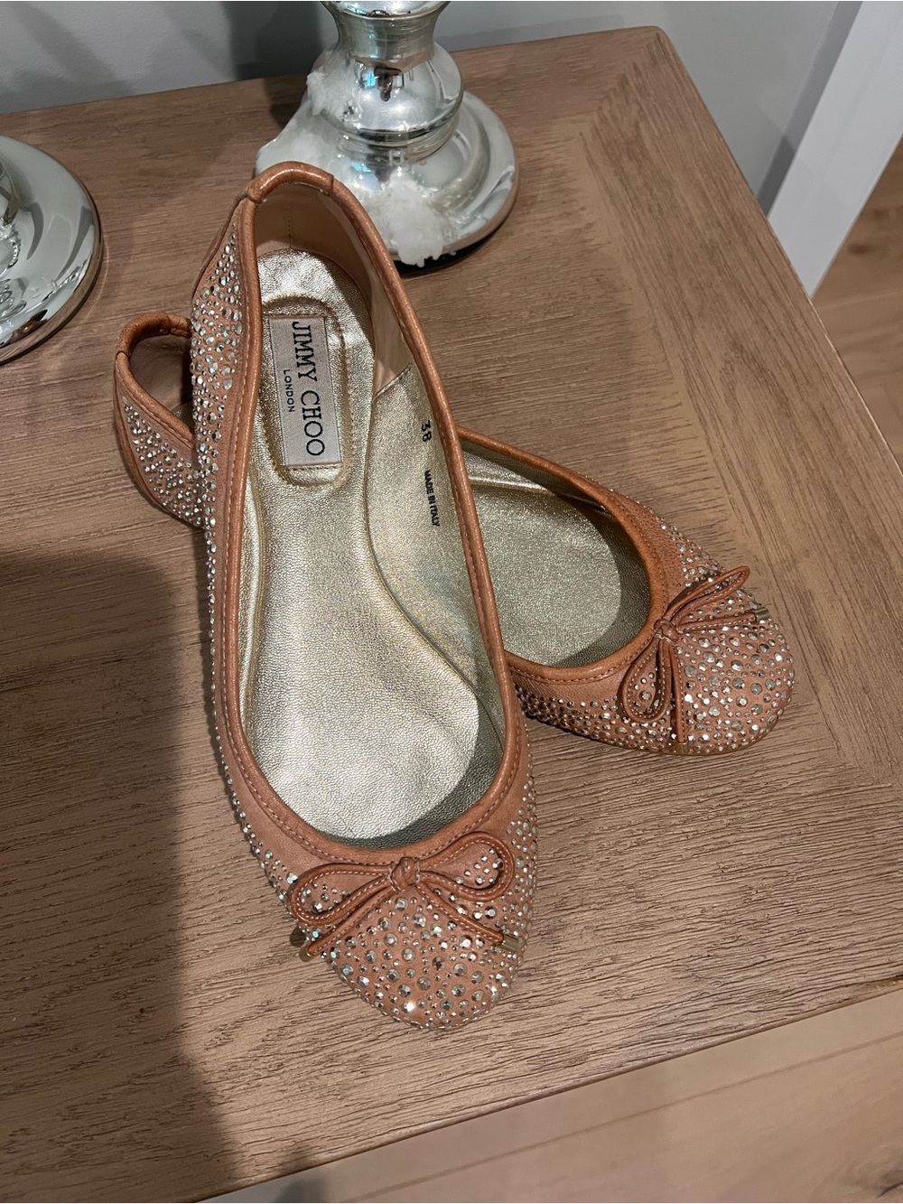 Jimmy Choo Nude Blush Crystal Embellished Ballet Flats - Picture 14 of 17